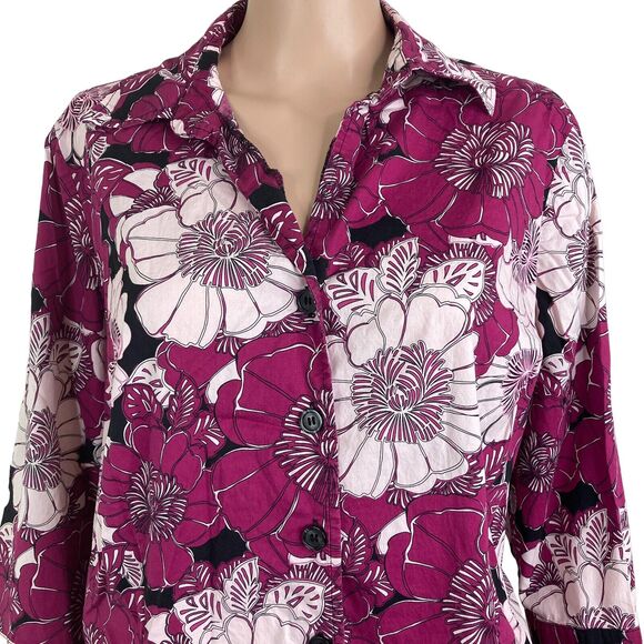 East Fifth Shirt Womens 1X Pink Purple Floral Button Down Blouse Lightweight - Picture 5 of 8
